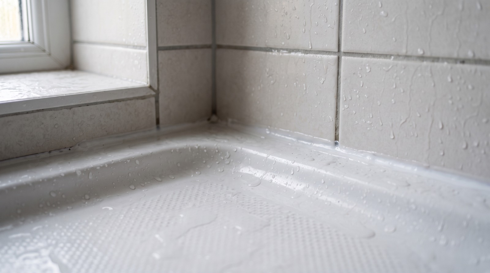 Bac de douche avec joint périphérique visible