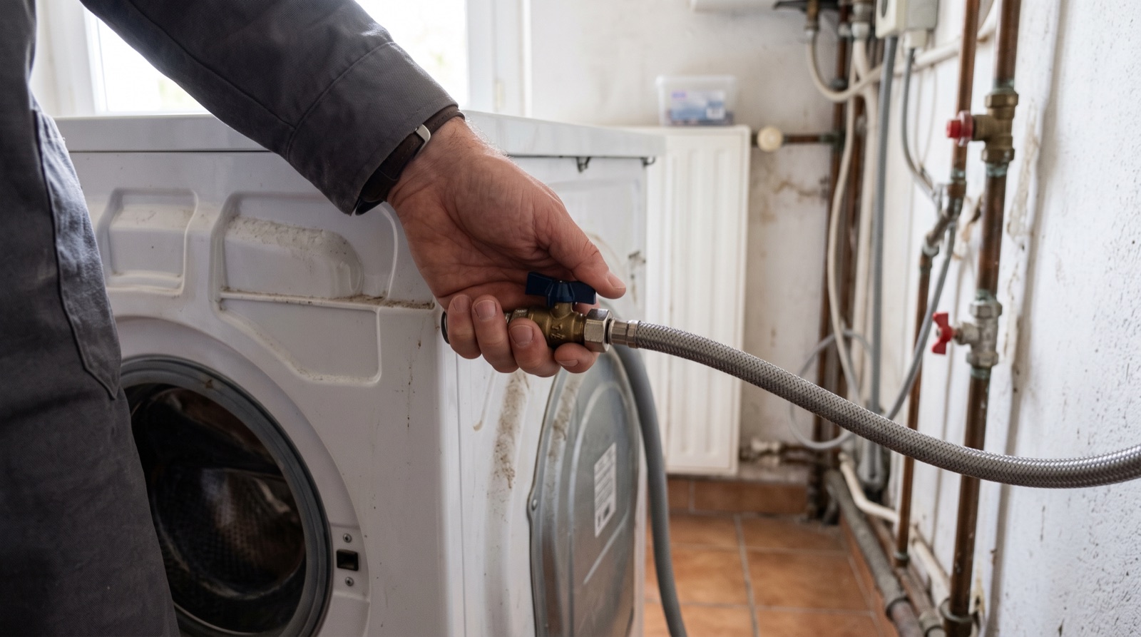 Vanne d'arrêt d'eau générale actionnée à la main avant un départ